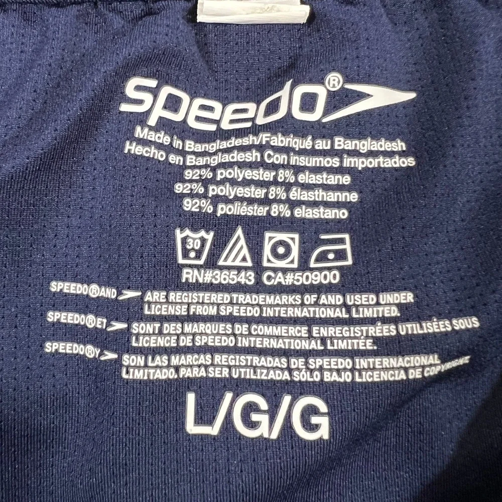 SPEEDO Swim Trunks Mens Large Blue Striped Board Shorts 7778275 Stretch